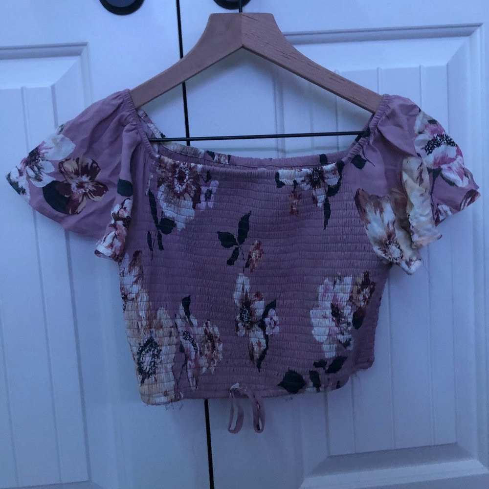 cropped purple flower top